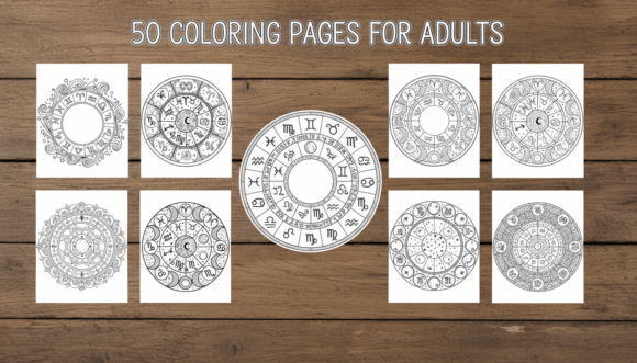 50 Celestial Zodiac Circle Coloring Page