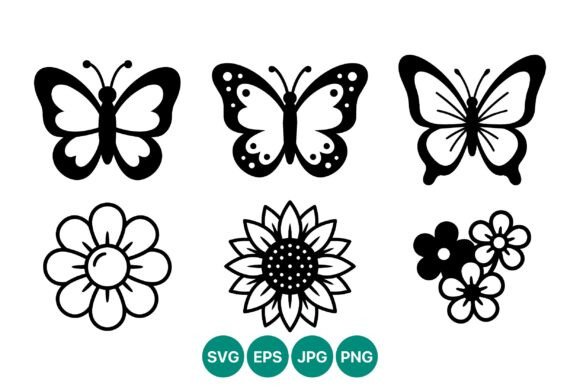 Black White Butterfly Flower Icons