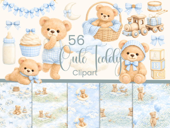 Evaluating the Blue Gingham Watercolor Teddy Bear Clipart Collection