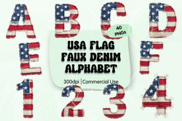 Faux USA Flag Denim Alphabet PNG Guide
