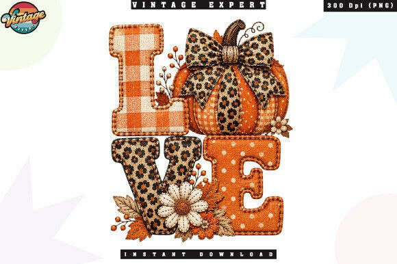 Love Autumn Pumpkin Patchwork PNG Design