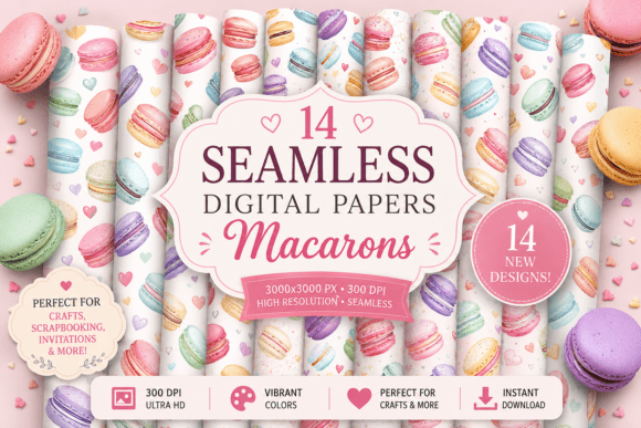 Macaron Digital Papers: 14 Seamless Patterns