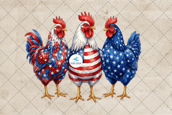 Patriotic Chickens 4th of July PNG: Adding Rustic Charm to Your Independence Day Designs