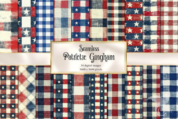 Patriotic Gingham Linen Textures: Elevating Your Creative Projects with Red, White, and Blue Digital Papers