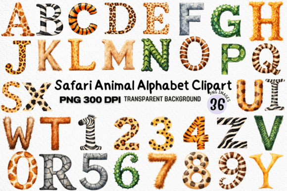 Safari Animal Alphabet Clipart Bundle