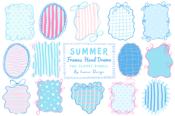 Summer Frames Hand Drawn PNG Bundle: Elevate Your Creative Projects with Pastel Charm