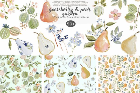 Watercolor Pear Gooseberry Set